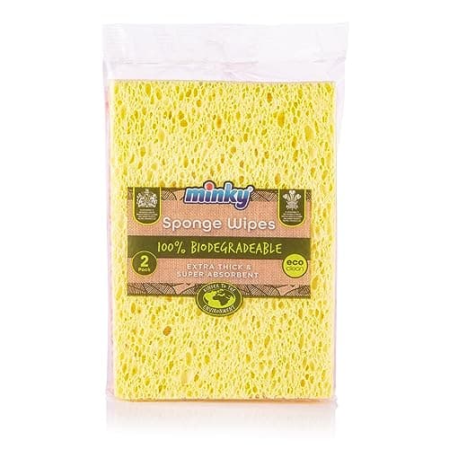 Image of Minky Extra Thick Sponge Wipes - Pink and Yellow, 100% Biodegradable, 2 Pack, Eco Cleaning