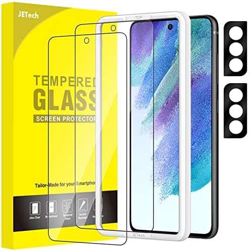 Image of JETech Screen Protector for Samsung Galaxy S21 FE 5G with Camera Lens Protector, Easy Installation Tool, Tempered Glass Film, Fingerprint ID Compatible, 2-Pack Each