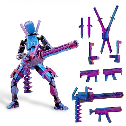 Image of Copbopwn Titan 13 Action Figure 3D Printed Multi-Jointed Dummy 13 Poseable Robot Model with Gatling Gun Lucky 13 Action Figure Robot Assembled Desktop Decoration Office Home Gift for Adults (Purple)