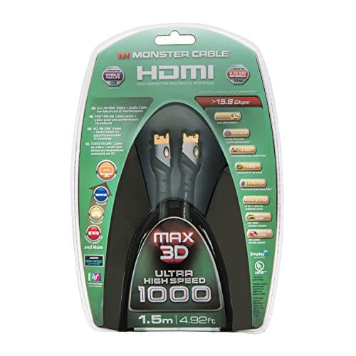 Image of Monster 140585 MAX3D Ultimate High Speed HDMI Cable with Ethernet (1.5 m) Perfect for 3D Signals Black