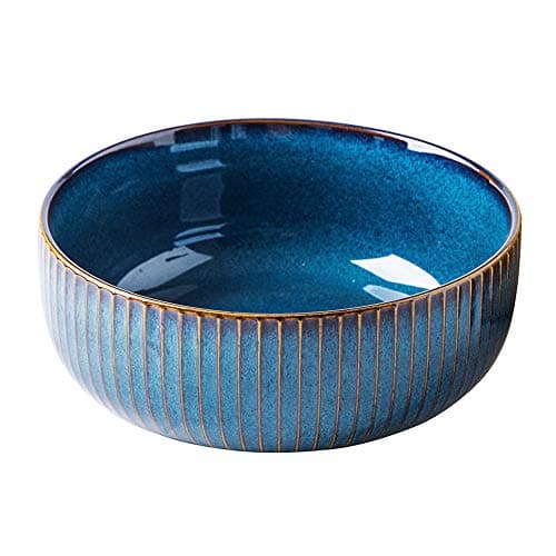 Image of CSYY Large Salad Bowl, 1800ml Porcelain Fruit Serving Bowls, Stylish Blue Bowl Handmade Round Soup Bowl,Bowl for Soup,Salad,Noodle 21cm