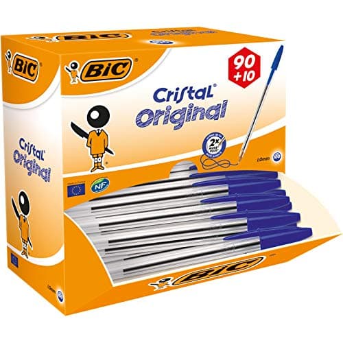 Image of BIC Cristal Original Comfortable Ballpoint Pens - Value Pack of 100 - Blue Colour- Medium Point (1.0 mm)