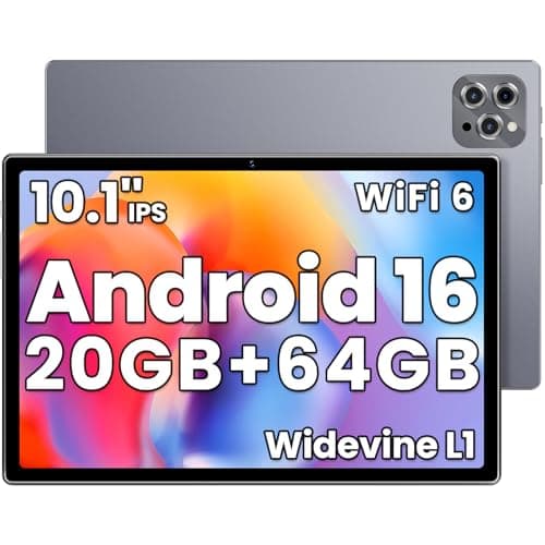 Image of Android 16 Tablet, 2026 Tablet 10.1 inch Android 16 Tablets, 20GB+64GB+1TB Expansion Octa-Core Processor, 6000mAh Battery, Widevine L1, 1280 * 800 IPS, 5G/2.4G WiFi 6, 2MP+8MP, Bluetooth 5.0 (Grey)