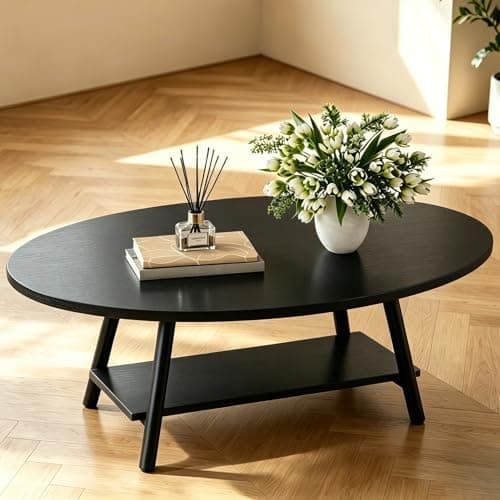 Image of Hawthyhome Round Side Table 2-Tier Coffee Table with Storage Modern Solid Wood Table Metal Frame for Living Room Bedroom Black