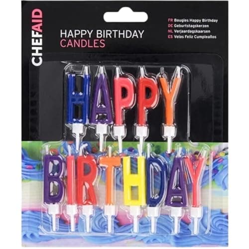 Image of Happy Birthday Cake Candles – Multi-Coloured Letter Decoration Topper – Chef AID UK – Vibrant Reusable Candles for Party Cakes – Non-Toxic, Easy to Use, Fun Celebration Décor