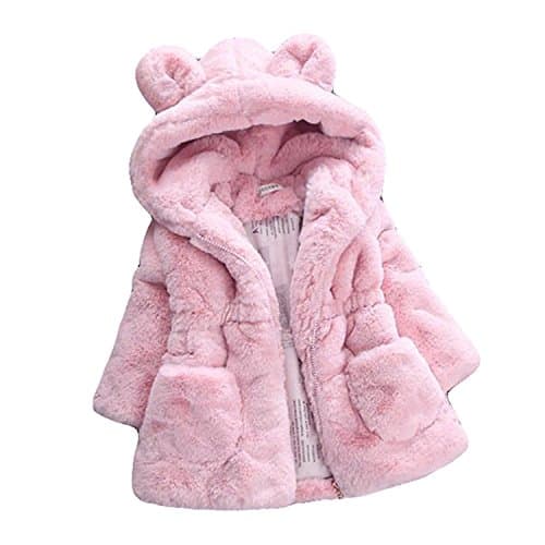 Image of Baby Girls Kids Hooded Rabbit Coat Faux Fur Warm Jackets Outwear Winter Clothes for 1-4 Years Old Pink