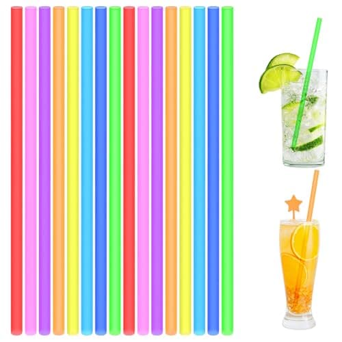 Image of AUAUY Reusable Drinking Straws, 100PCS Colourful Reusable Straws, Juice Straws for Kids, Reusable Drinking Party Straws, for Family Bars Cafes Restaurants BBQ Parties Celebrations, Random Color