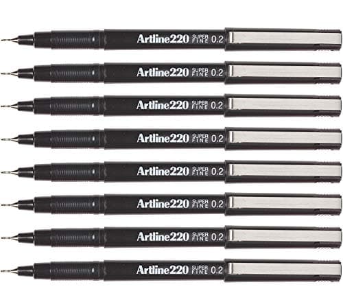 Image of Artline Fineliner sketch artist pens, Black extra fine point 0.2mm - 8 Count
