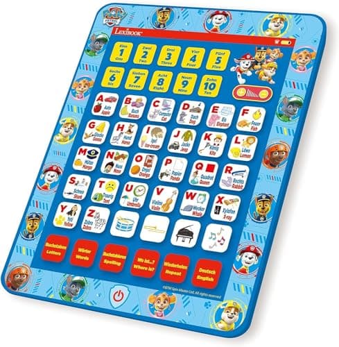 Image of LEXIBOOK, Paw Patrol, Educational Bilingual Interactive Learning Tablet, Toy to learn alphabet letters numbers words spelling and music, English/German, Blue, JCPAD002PAi3