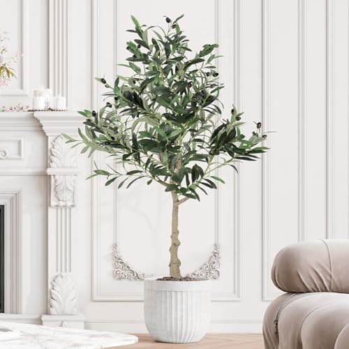 Image of YOLEO 4FT Artificial Olive Tree, Faux Olive Silk Tree Indoor, Lifelike Fake Plant for Living Room Bedroom Balcony Corner Office Decor (Style 5)