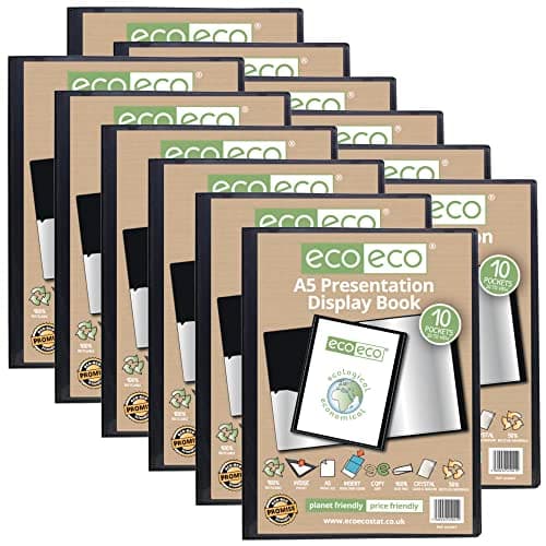 Image of Eco-eco A5 50% Recycled 10 Pocket Presentation Display Book Folder (Pack of 12),eco041x12