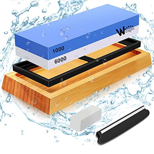 Image of Knife Sharpening Stone Kit - 1000/6000 Grit Japanese Whetstone Sharpener Set with Non-Slip Rubber Base Angle Guide Flattening Stone for Kitchen Knives Chisel Axe Scissors
