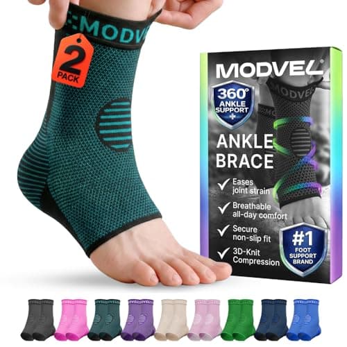 Image of MODVEL Ankle Brace Compression Sleeve – Medium Turquoise Support for Injury Recovery, Joint Pain, Plantar Fasciitis, Tendonitis & Sports Use