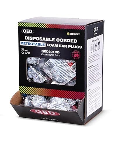Image of QED Corded Detectable Ear Plugs Blue Wrapped in Pairs SNR39db EN352 Pack 100