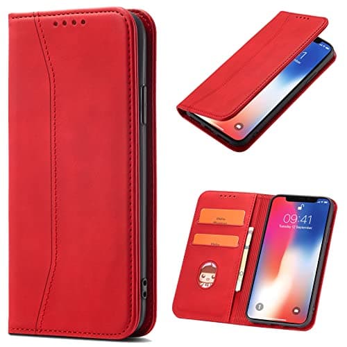 Image of OKZone Compatible with Samsung Galaxy S6 Edge Case, Magnetic Leather Mobile Phone Case for Samsung Galaxy S6 Edge, Premium Leather Flip Foldable Card Slots Shockproof Stand Function (Red)