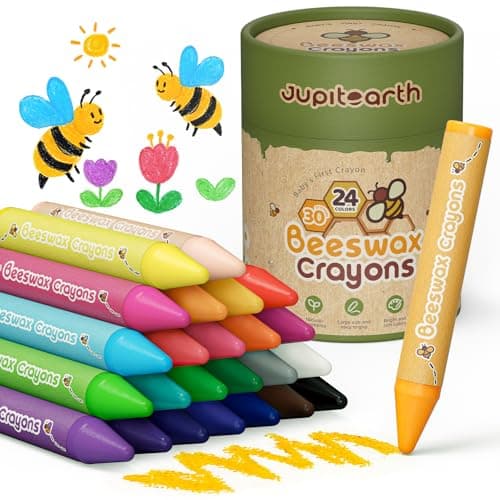 Image of JUPITEARTH Beeswax Crayons for Toddlers 1–3, 24 Non-Toxic Silky Crayons, Jumbo and Washable Crayon, Easy to Hold, Safe for Kids, Mess-Free Coloring for Preschool Art Supplies, Ages 2–4, 4–8