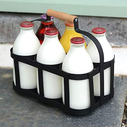 Image of CKB LTD Milk Bottle Holder Powder Coated Steel Wire Metal Holds 6 Milk Bottles Doorstep Crate Carrier Traditional 25 x W27 x D19cm