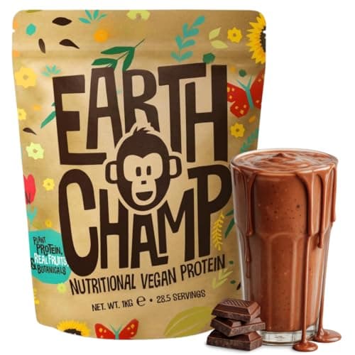 Image of Vegan Protein Powder (1kg) - 28 Servings - EarthChamp by Wyldsson - Plant Based Chocolate Protein Powder Shake, Dairy Free, Gluten Free, Lactose Free Protien Shake (Choc)
