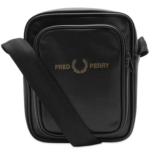 Image of Fred Perry Mens Womens Unisex L4226 Branded Scotch Grain PU Side Crossbody Shoulder Bag in Black