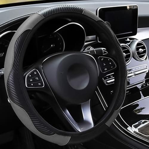 Image of LMYDIDO Car Steering Wheel Cover Leather, Anti-slip Breathable Carbon Fiber Sports Elastic Band Without Inner Ring Steering Wheel Cover Universal Size 37-39cm /14.5-15 (Grey)