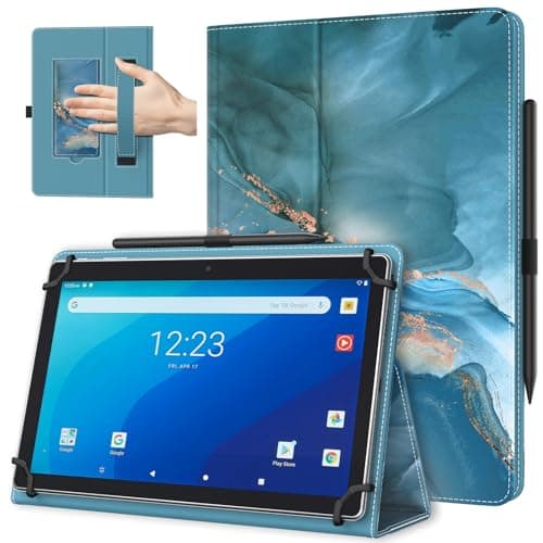 Image of TiMOVO Universal Case for 10.1 Inch Android Tablet with Pen Loop, Lightweight Folding Stand Cover with Hand Strap for All 9.6"-11" Touchscreen Tablet, Cloud Peacock Blue