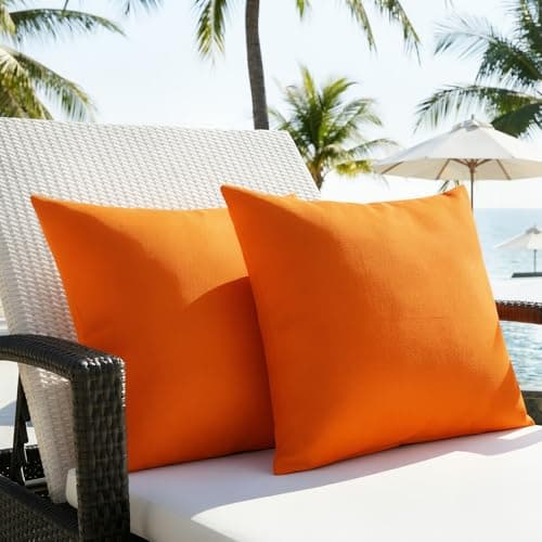 Image of Lewondr Waterproof Outdoor Throw Pillow Cover, 2 Pack Solid PU Coating Throw Pillow Case UV Protection Garden Cushion Cover for Patio Sofa Couch Balcony 18"x18"(45x45cm), Orange