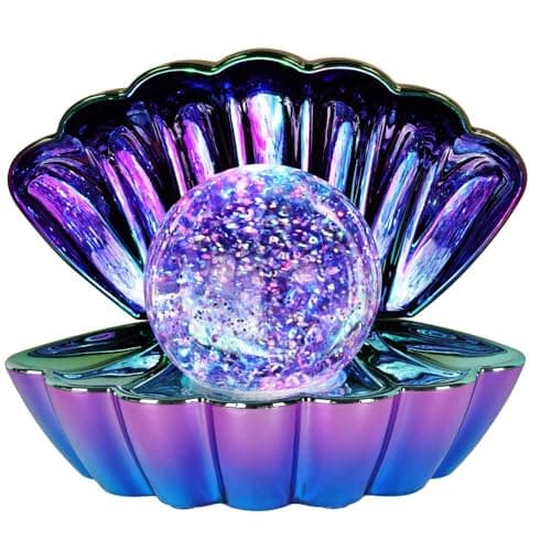 Image of Dnaaz Opalescent.Metallic-Col.Ch'g Clam wt Glitter Pearl Sea Shell LED Colour Changing Lamp