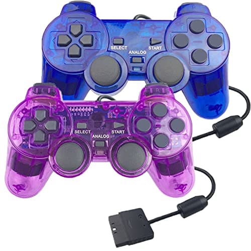 Image of Hovlian 2 Pack PS2 Wired Controller,Double Shock Gamepad Compatible with PS2 Controller (Clear Blue and Clear Purple)