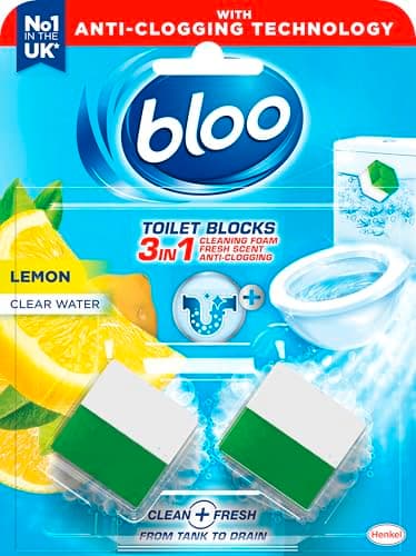 Image of New - Bloo 3in1 Toilet Blocks, Pack of 2, Limescale Remover Cistern Block, Cleaner Block with Cleaning and Foaming Action, Fresheners – Lemon