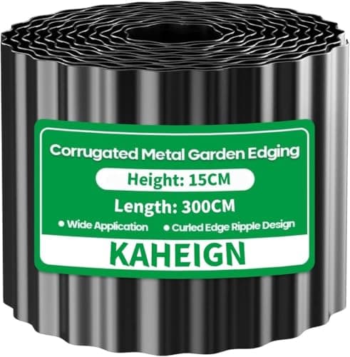 Image of KAHEIGN Metal Garden Edging, 15CM x 300CM Corrugated Landscape Edging Border Steel Lawn Edge Fence for Garden Border, Flower Bed, Yard Pathway and DIY Landscaping (Black)