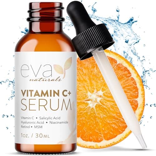 Image of Eva Naturals Vitamin C+ Serum for Face – Anti-Aging Facial Serum with Niacinamide, Retinol, Hyaluronic Acid, Salicylic Acid & Rosehip Oil for Dark Spots, Uneven Skin Tone & Radiant Glow (30 mL)