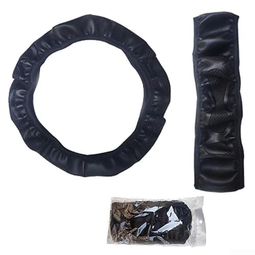 Image of Black Steering Wheel Cover for Cars – Exclusive Wear-resistant Leather Anti-slip Texture Fits 37–38 Centimeter Diameter Wheels Simple Installation Clean Interior