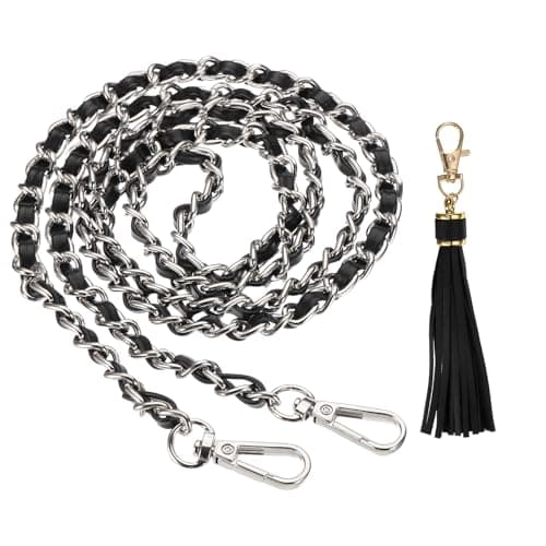 Image of PATIKIL Purse Chain Strap, 47 Inch Leather Chain Purse Strap Replacement with Tassel for Crossbody Bag Handbag Woman, Black/Silver
