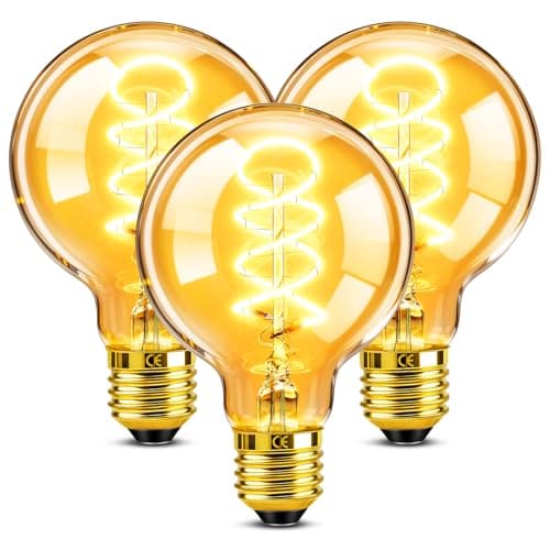 Image of Vintage Edison Screw Light Bulb E27 Dimmable, 4W G80 LED Filament Lamp, 40W Equilavent, Antique Style Retro Amber Glass 2200K Warm White, Globe Spiral Decorative Bulb for Cafe, Restaurant, 3 Pack