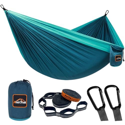 Image of AnorTrek Camping Hammock, Super Lightweight Portable Parachute Hammock with Two Tree Straps Single or Double Nylon Travel Tree Hammocks for Camping Backpacking Hiking