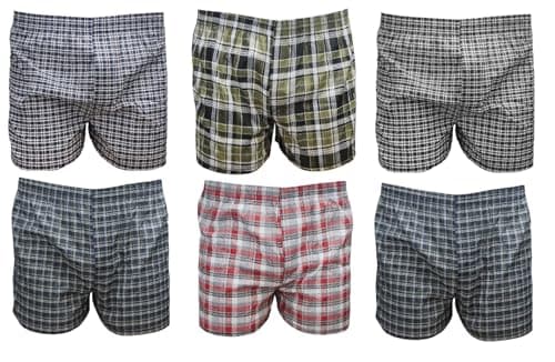 Image of ArkXani® 3 Pack Men's Cotton Rich Checkered Pattern Woven Boxer Shorts Comfortable Loose Fit Underwear with Elastic Waistband Breathable & Soft Trunks Everyday Essentials for Mens (3XL)