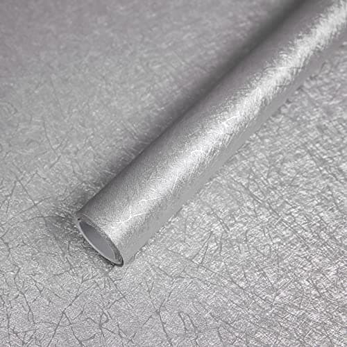 Image of Abyssaly Self Adhesive Wallpaper Silver Grey Sticky Back Plastic Vinyl Wrap Film Thickness Upgrade Peel and Stick Wallpaper 30cm X 300cm for Decoration Worktop Covering Furniture Stickers