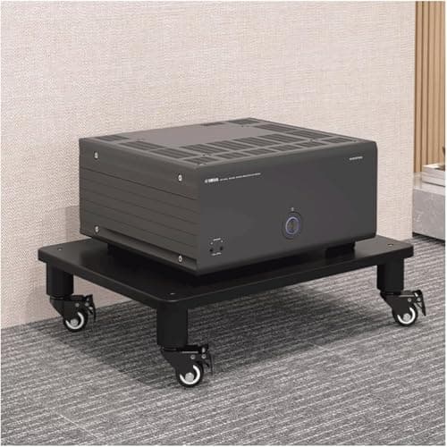 Image of le Wooden Shelf with Wheels – 1-Tier HiFi Cabinet for Open Design Shelf or (Black) – Ideal for Home Theater and Music Lovers