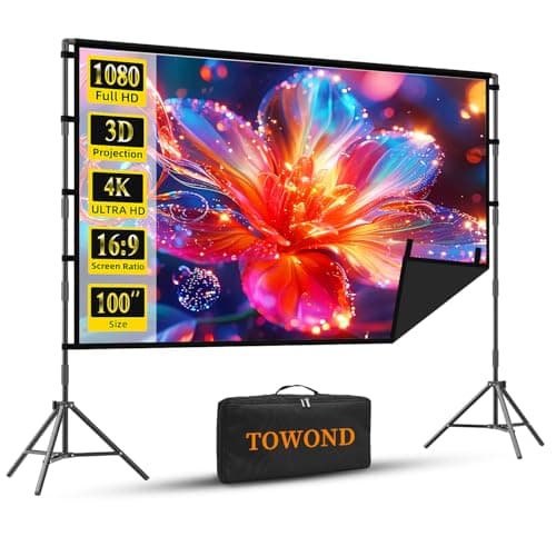 Image of Projector Screen with Stand, TOWOND 100 inch Portable Projector Screen Black Backing, Indoor Outdoor Movie Screen 16:9 4K HD Wrinkle-Free Projection Screen with Carry Bag for Backyard Movie Night