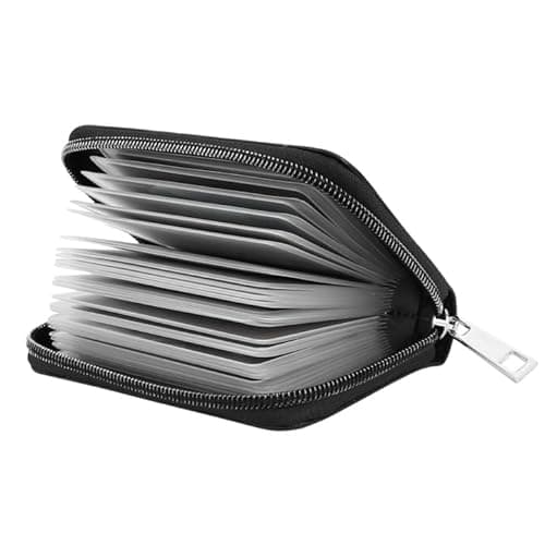 Image of LUFFLOK Credit Card Holder for Men and Women, PU Faux Leather Debit Card Wallet, Black Unisex Card Case Purse with Plastic Sleeves, Holds Upto 20 Credit for ID, Bank, Business (Black)