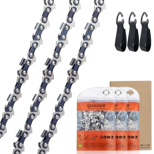Image of Savior 3-Pack Chainsaw Chain for 10 Inch Bar, .050" Gauge, 40 Links, 3/8" LP, Low-Kickback Chain Compatible with Black & Decker, Worx, Makita, Greenworks and More