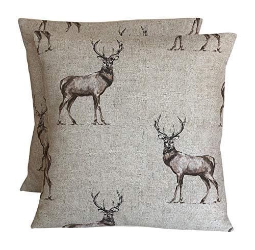 Image of Pack Of Two 2 x 16" (40cm x 40cm) Fryetts Stag Natural Beige Brown Cream Cotton Cushion Covers