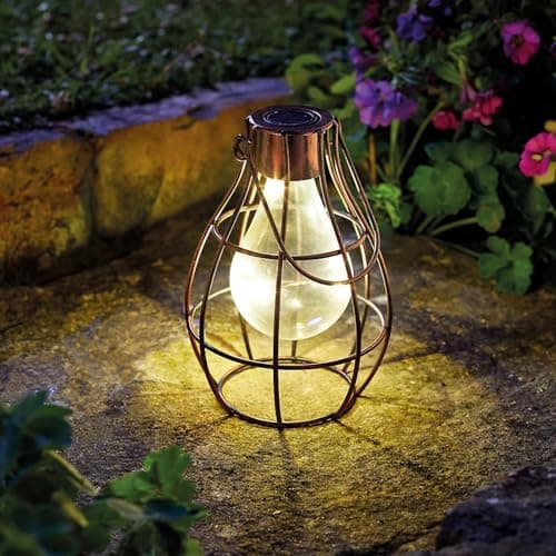 Image of Garden Mile Set Of Two Bronze Effect Outdoor Garden Lights Hanging LED Solar Lanterns For Outside Weatherproof Driveway Pathway Lighting Ideal For Yard Patio Light Solar Lights Outdoor Garden