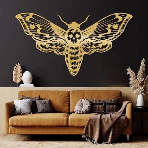 Image of Death Head Moth Metal Wall Art, Death Head Moth Wall Decor, Gothic Wall Decor, Skull Moth Wall Art, Halloween Decor, Housewarming Gift, Living Room Bedroom Wall Decor (Gold, 29"x53"|73x135cm)