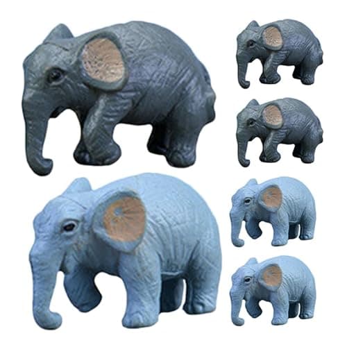Image of ibasenice 6pcs Mini Elephant Figurines Cute Cartoon Moss Micro Landscape Decor, Realistic PVC Animal Models for Home Office Wedding Party, Unique Tabletop Ornament Gifts for Kids & Nature Lovers