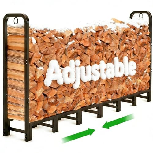 Image of Amagabeli 8ft(244cmx36cmx121cm) Outdoor Fire Wood Log Rack for Fireplace Heavy Duty Firewood Pile Storage Racks for Patio Deck Metal Log Holder Stand Tubular Steel Wood Stacker Outside Tools Black