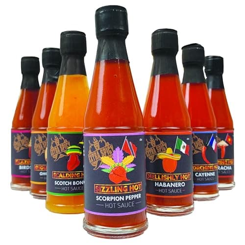 Image of Treat Factory Chilli Traveller 7 Bottle World Chilli Peppers Hot Sauce Gift Pack