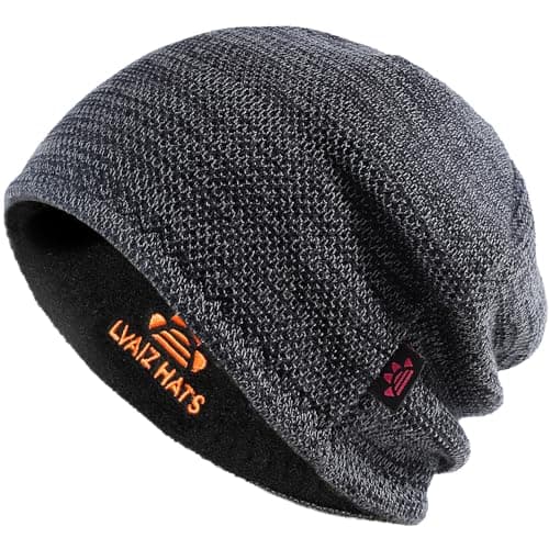 Image of Lvaiz Hats Mens Winter Beanie Hat Warm Fleece Lined Skull Cap Reversible Women Windproof Watch Hat Knit Warm Unisex Beanie, Mixed Grey+black, One Size