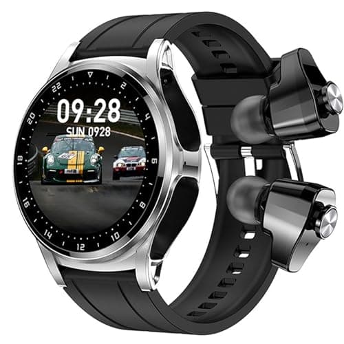 Image of 2 In 1 Smart Watch With Ear Buds,1.39 Inch Round Fitness Watch,Bluetooth Watch With Step,Calories,Waterproof Fitness Tracker For IOS & Android (Black)(Silver Black)
