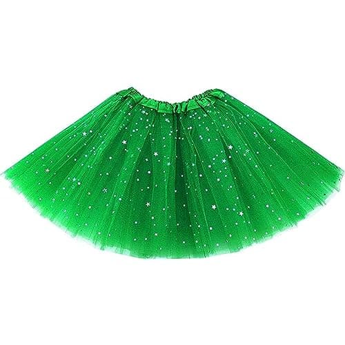 Image of Lizzy Kids 3-Layered Tutu Skirt for Girls – Fancy Dress, Ballet, Dance, Halloween Costume | Soft Tulle Fabric with Elastic Waistband (UK, Age, 9 Years, 10 Years, Regular, Glitter - Green)